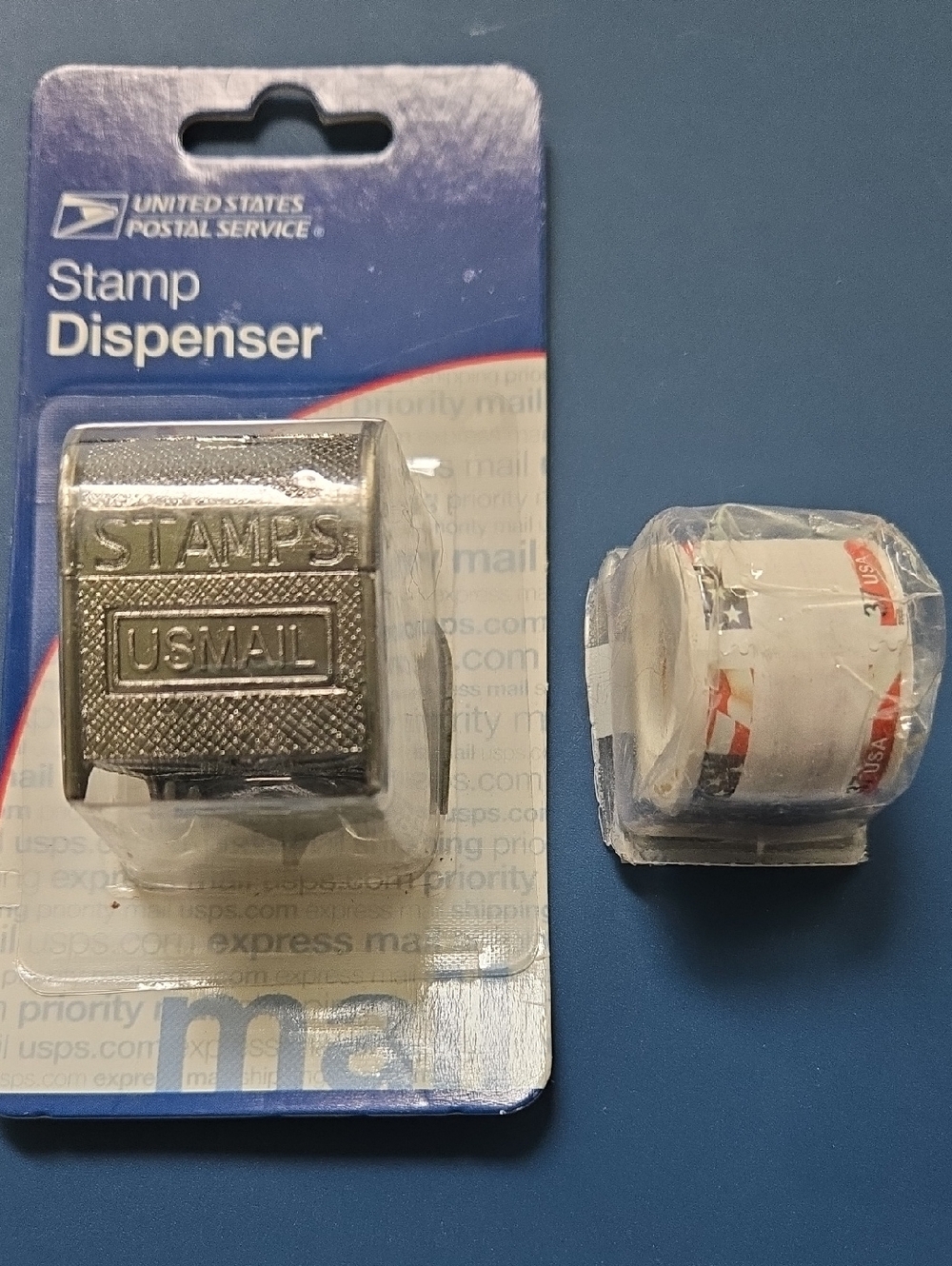 Sealed Vintage USPS Pewter Mailbox Dispenser & 100 37¢ Flag Stamp Coil (BIN 009)